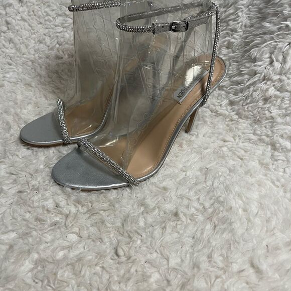Steve Madden Metallic rhinestone Silver Ankle Strap Heels SZ10M - Picture 4 of 9